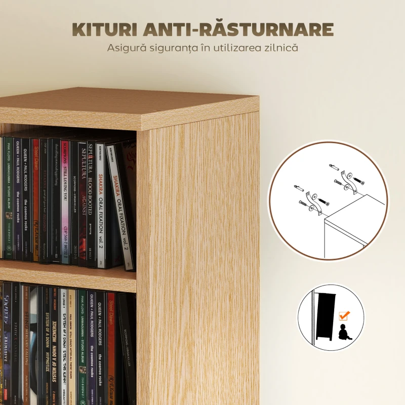 HOMCOM Set 2 Suporturi pentru CD-uri cu 6 Etajere Reglabile pentru 204 CD-uri, din Lemn, 21x22.5x88.5 cm, Culoare Lemn