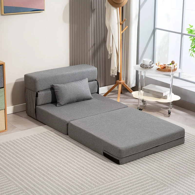 HOMCOM Fauteuil convertible 1 place fauteuil lit pliant, coussin inclus, pour invités, salon, petit espace, charge 120 kg, gris