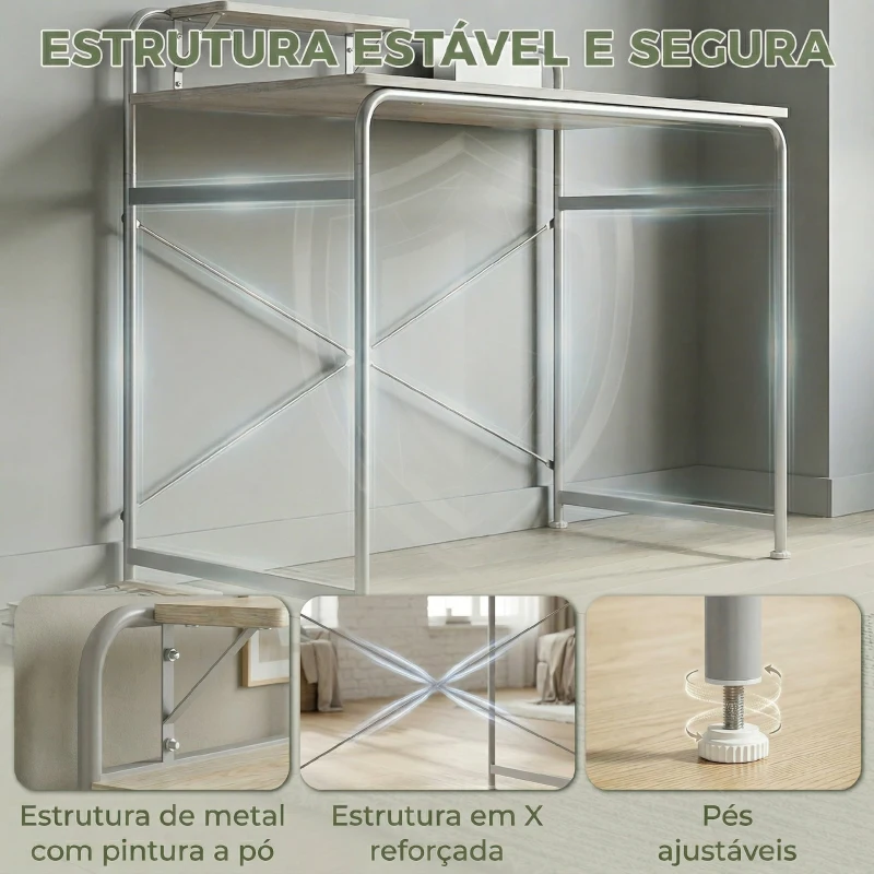 HOMCOM Secretária Moderna com Prateleira e Estrutura Metálica Fácil Montagem 98x48x88,5 cm Carvalho