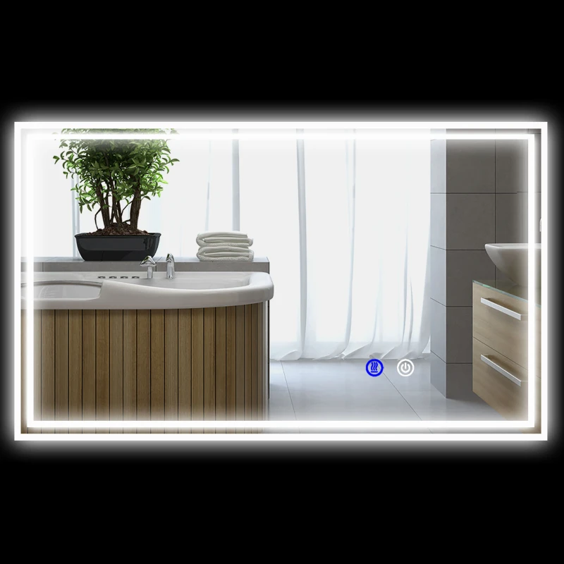 kleankin Specchio da bagno Rettangolare da Parete Illuminato a LED Orizzontale o Verticale, 100x60x4 cm, Trasparente