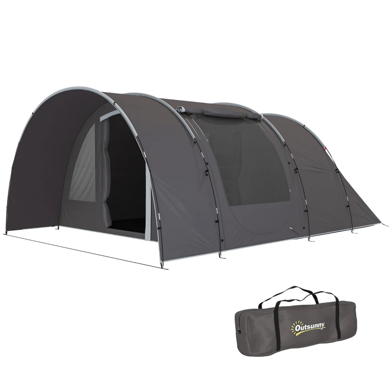 Outsunny Tenda da Campeggio con Portico e Borsa da Trasporto per 4-6 Persone, Leggera Ventilata, Impermeabile 5.000 mm, Montaggio Facile, Grigio