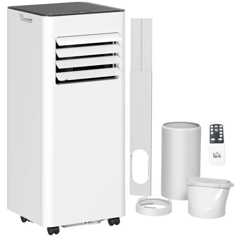 HOMCOM Climatizzatore Portatile 4-in-1, Raffreddamento e Ventilatore, Deumidificatore, Timer 24H e Telecomando, 30x29x69 cm Bianco