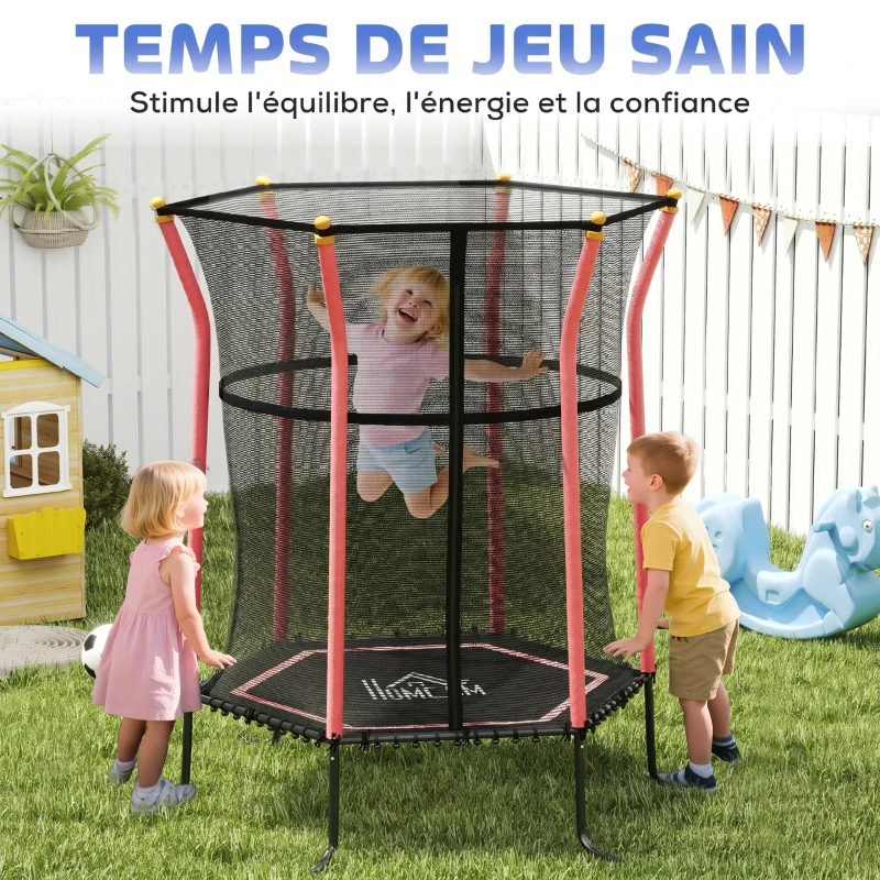 HOMCOM Trampoline pour enfant Ø 1,63 x 1,9 m filet de sécurité porte zippée 6 poteaux rembourrés inclus rouge noir