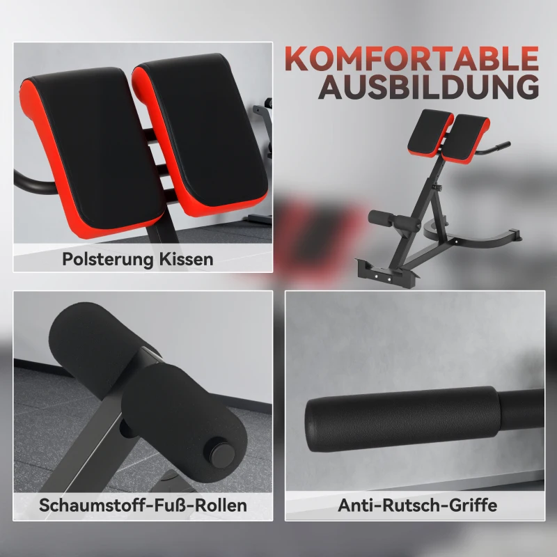 SPORTNOW Trainingsstuhl, Fitnessbank, Hantelbank, Stahl, verstellbar, Griffe, Rot+Schwarz