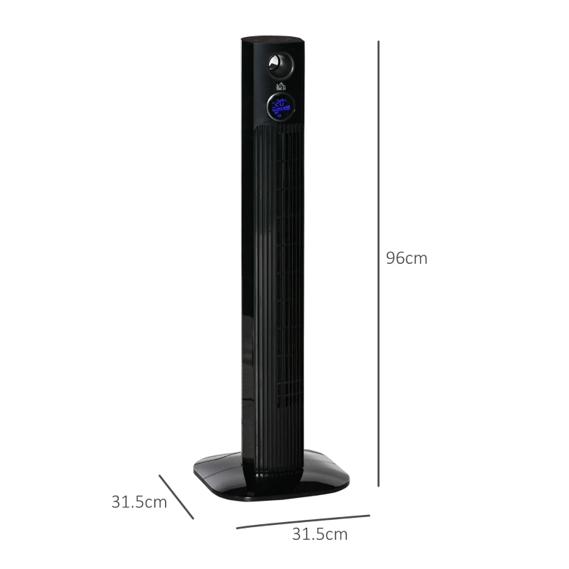 HOMCOM Ventilatore Colonne Oscillante 70° con 3 modalità e 3 velocità, Telecomando e Timer 12h, 31.5x31.5x96 cm, Nero