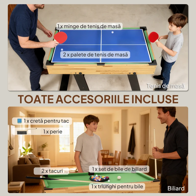 SPORTNOW Masă de Joc 13 în 1 Pliabilă cu Fotbal de Masă, Ping Pong, Hochei, Biliard, Șah și Altele, Nuc