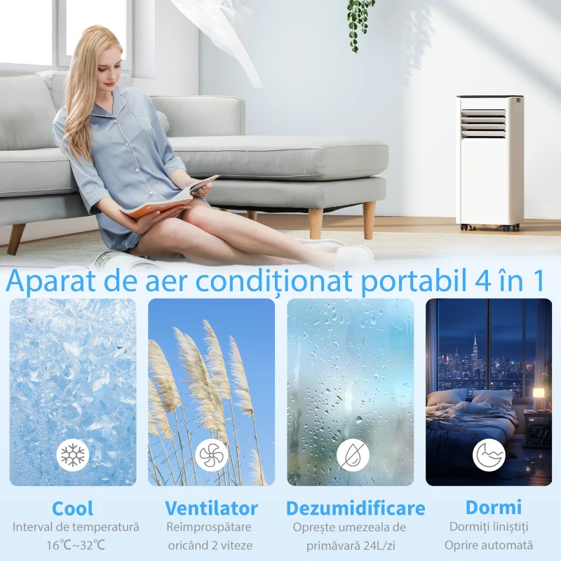 HOMCOM Climatizator Portabil Aparat de Aer Condiționat 9000 BTU Mobil