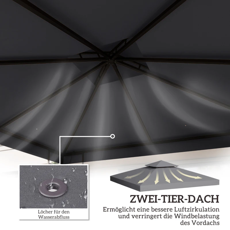 Outsunny Ersatzdach für Pavillon 3 x 3 m wasserdicht Pavillondach mit Doppeldach Ablauflöcher, Ersatzbezug Ersatzteile für Gartenpavillon Gartenzelt Dunkelgrau