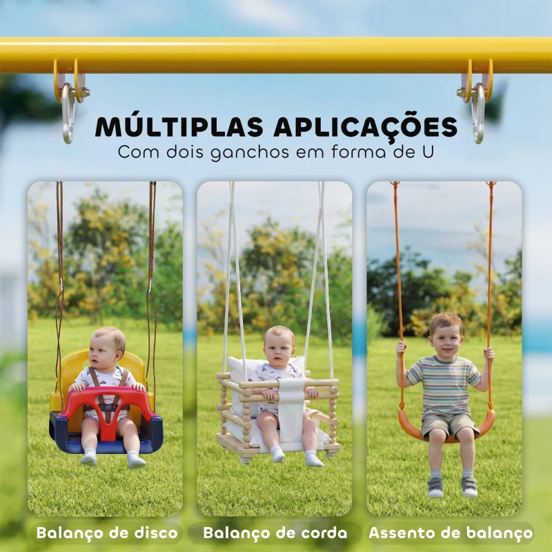 AIYAPLAY Estrutura de Baloiço Infantil Dobrável Estrutura Metálica para 1 Baloiço com 2 Ganchos 4 Estacas 128x155x157 cm Azul