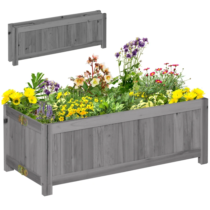 Outsunny Jardinera de Madera Plegable Jardinera Elevada para Cultivos Verduras Flores en Patio Balcón Terraza 70x30x25 cm Gris