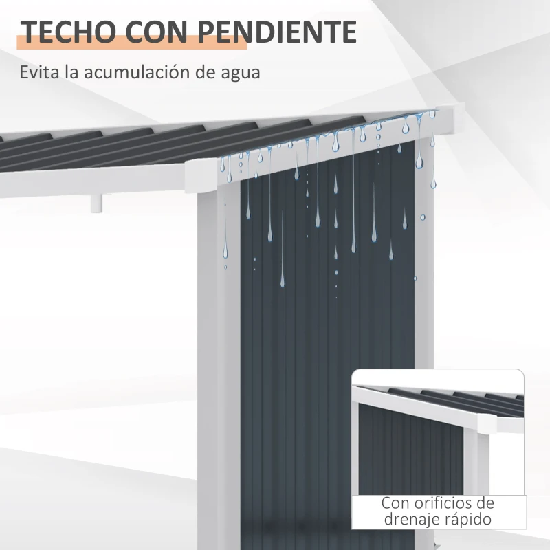 Outsunny Casetilla para Leña Acero Galvanizado Cobertizo Leñero de Almacenamiento de Troncos con Techo Inclinado para Jardín Terraza Exterior 185x84x148,5 cm Gris