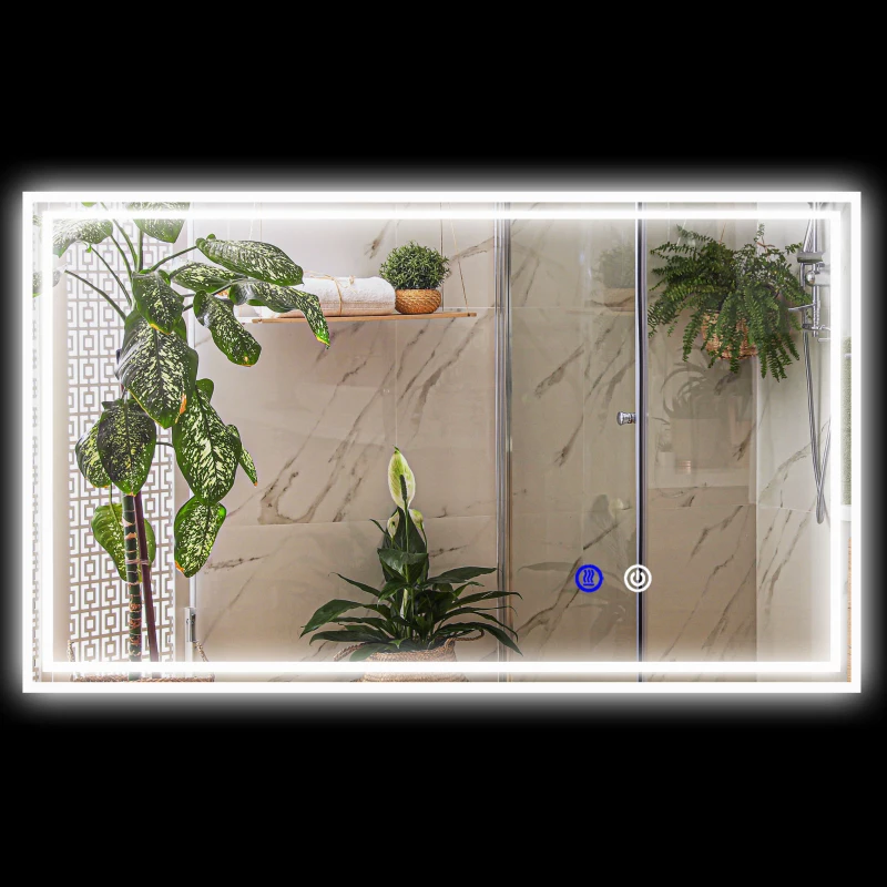 kleankin Specchio da bagno Rettangolare da Parete Illuminato a LED Orizzontale o Verticale, 100x60x4 cm, Trasparente