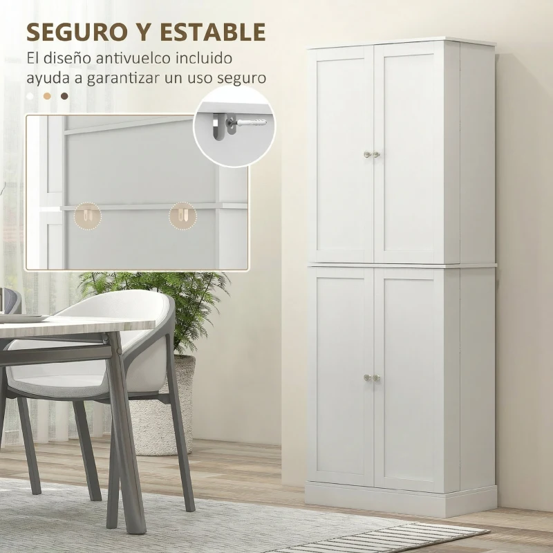 HOMCOM Armario Despensa de Cocina con 4 Puertas con Estantes Estantes Ajustables para Sala de Estar Comedor Blanco