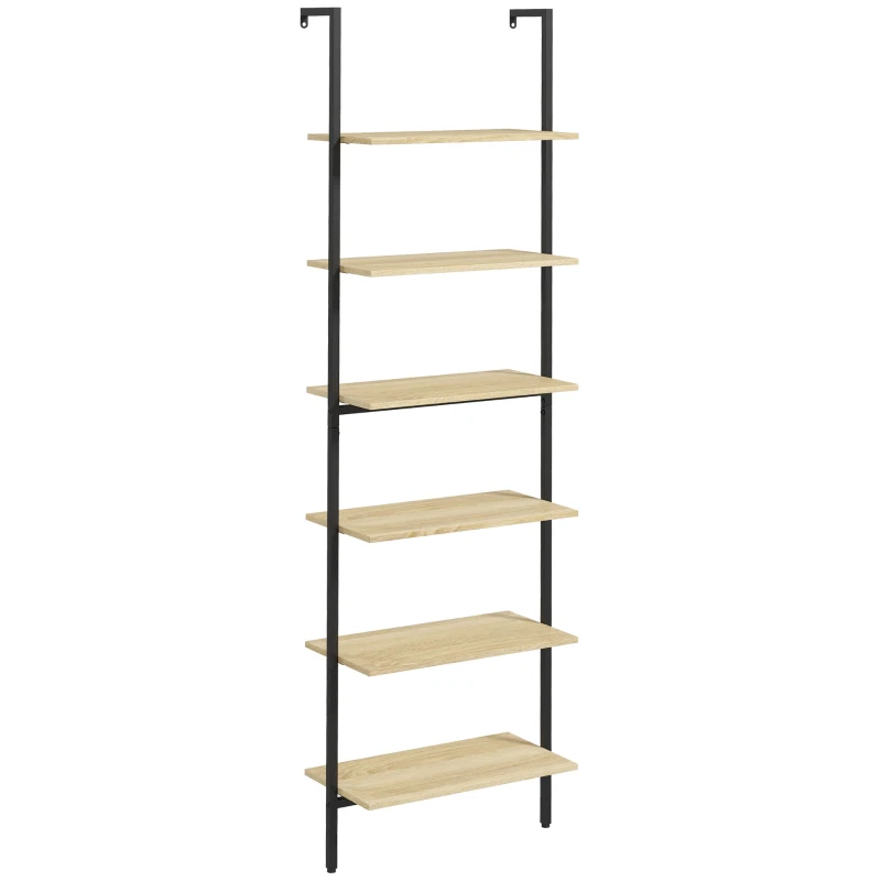 HOMCOM Scaffale Libreria Industriale da parete con 6 ripiani in Acciaio, 60x30x206 cm, Legno Naturale