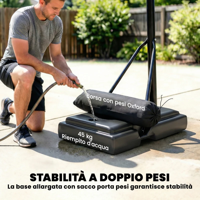 SPORTNOW Canestro Basket con Altezza Regolabile 1,3-3 m, Base Riempibile e Ruote, Nero