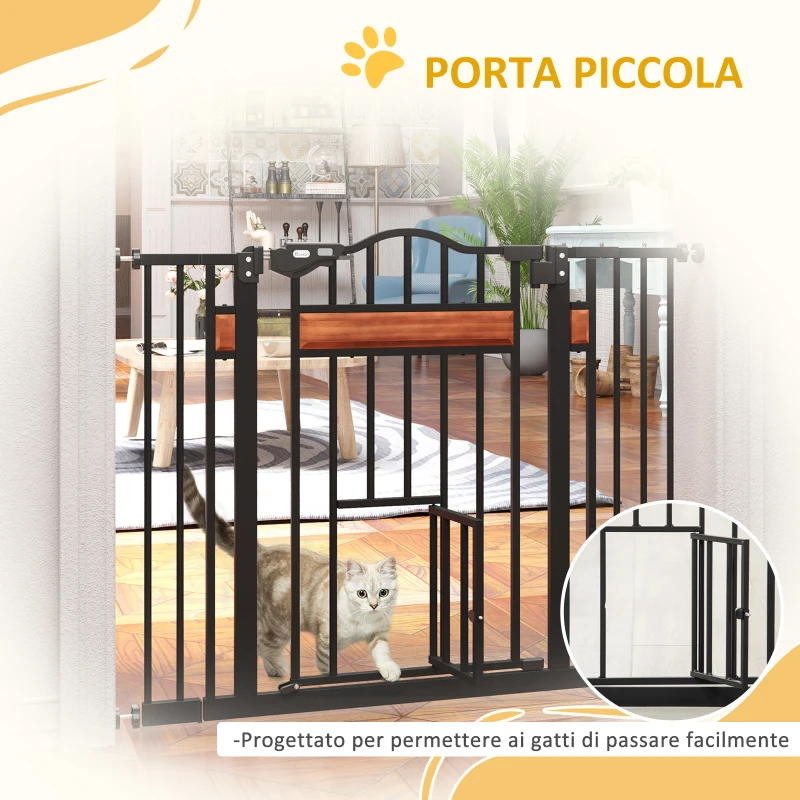PawHut Cancelletto per Cani di Taglia Media e Piccola con Chiusura Automatica, 74-105x76.2 cm, Nero