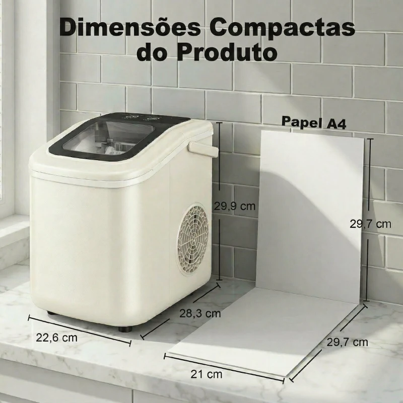 HOMCOM Máquina de Gelo Autolimpante 12 kg/24 h 9 Cubos Prontos em 7 Minutos 2 Tamanhos de Gelo Depósito de 1,2 L Bege