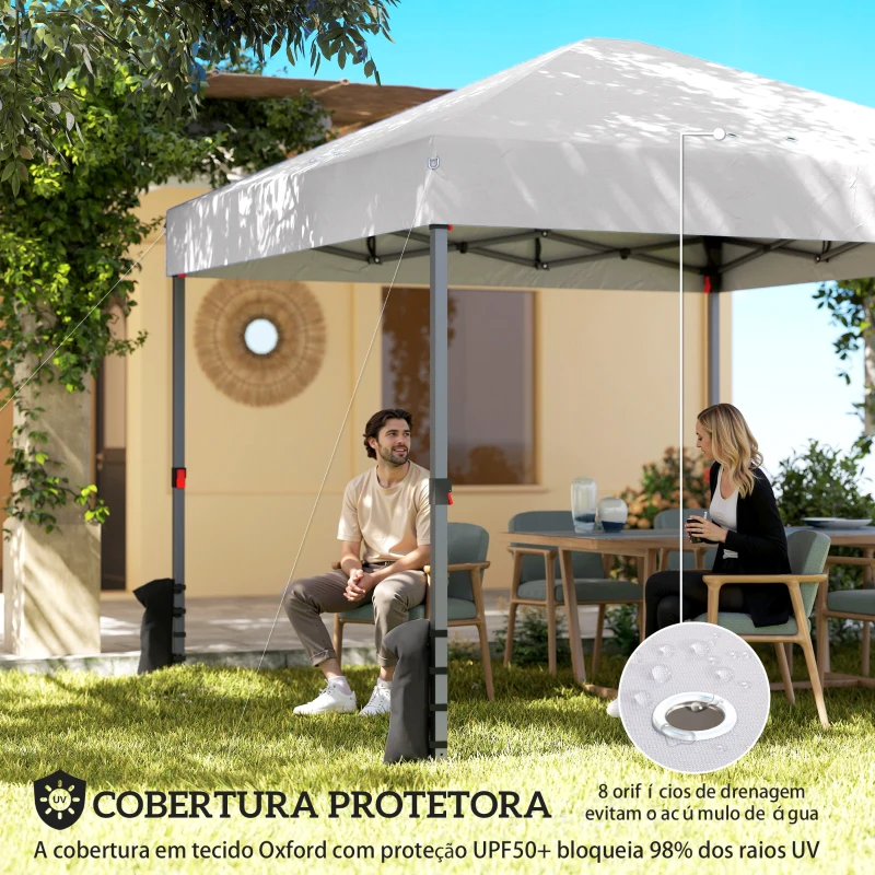 Outsunny Tenda Dobrável 3x3 m Pop-up com 3 Paredes Laterais 2 Janelas em Malha UPF50+ Altura Ajustável 3 Níveis Branco