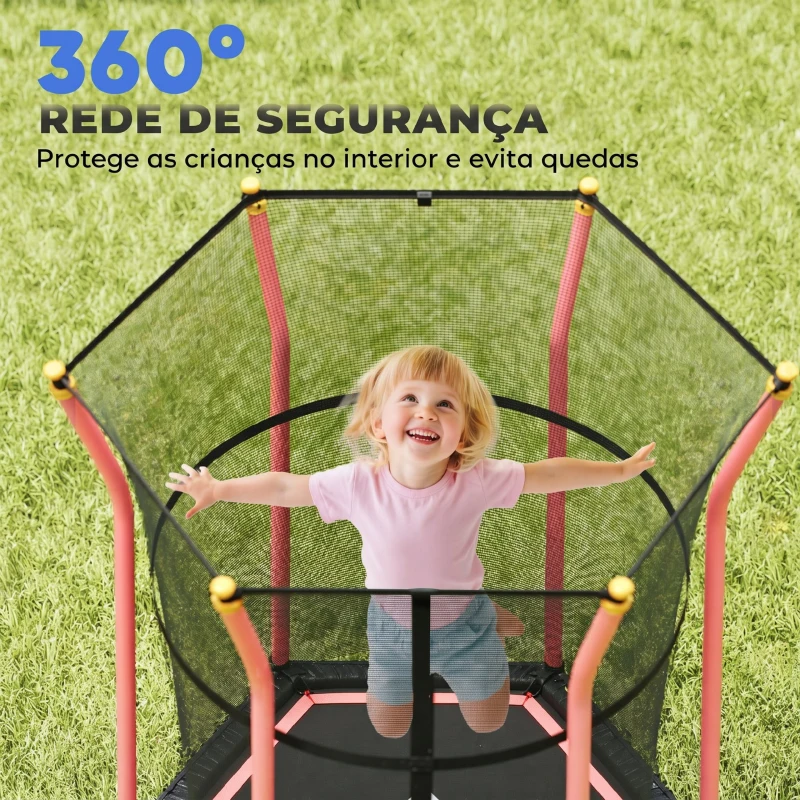 HOMCOM Trampolim para Crianças com Rede de Segurança e Estrutura de Aço para Interiores e Exteriores Carga 50kg Ø163,5x190 cm Vermelho