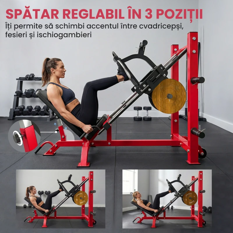 SPORTNOW Mașină leg press pentru sală de gimnastică acasă, antrenament picioare, forță, partea inferioară a corpului, cvadricepși, glutei, bicepși femurali, echipamente fitness