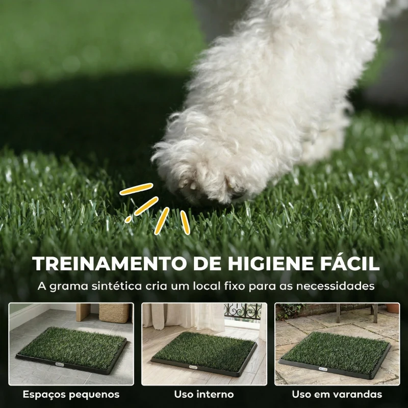 PawHut Sanita para Cães com Relva Artificial 63x50,5 cm, Tabuleiro Sanitário para Treino com Drenagem Verde
