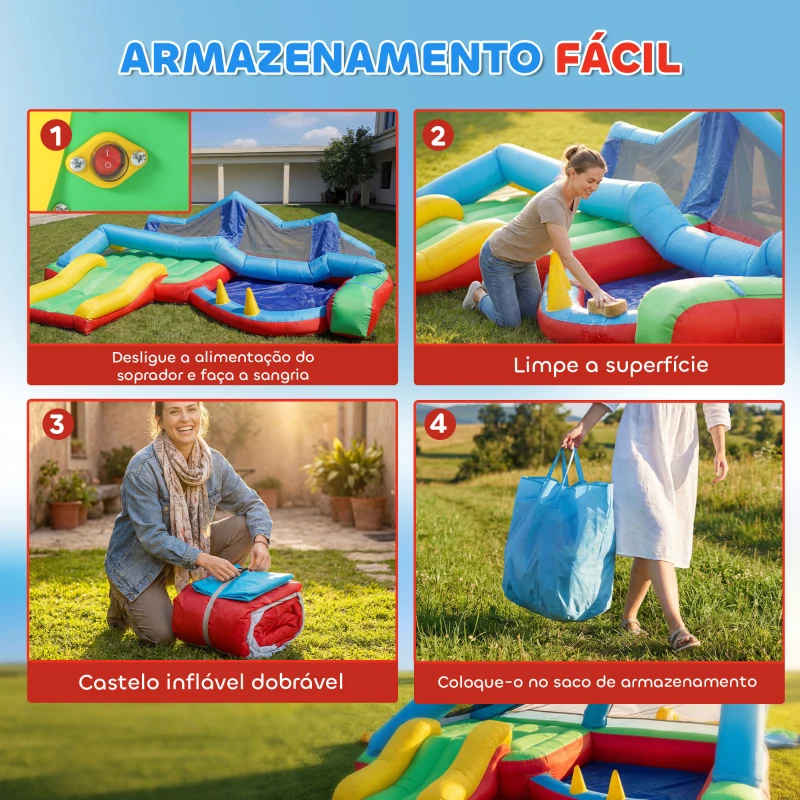 AIYAPLAY Castelo Insuflável para Crianças com Escorrega Cama Elástica Piscina de Bolinhas Jogo de Aros Toldo e Bolsa de Transporte 290x230x200 cm Multicor
