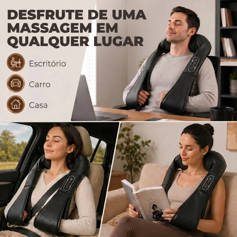 HOMCOM Massageador Cervical e de Costas com Calor e 8 Nós Shiatsu 3 Intensidades de Amassamento 3D Preto