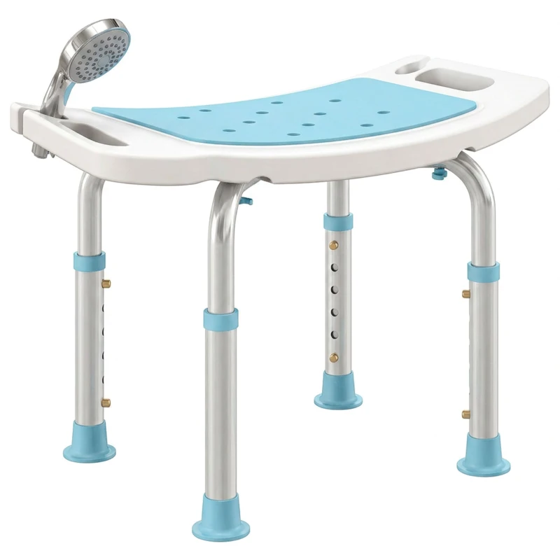 HOMCOM Shower Chair, Adjustable Height Shower Stool with Aluminium Frame and Non-Slip Feet, Bathtub Stool Seat with Padded Seat for Elderly Disabled Handicap, Turquoise