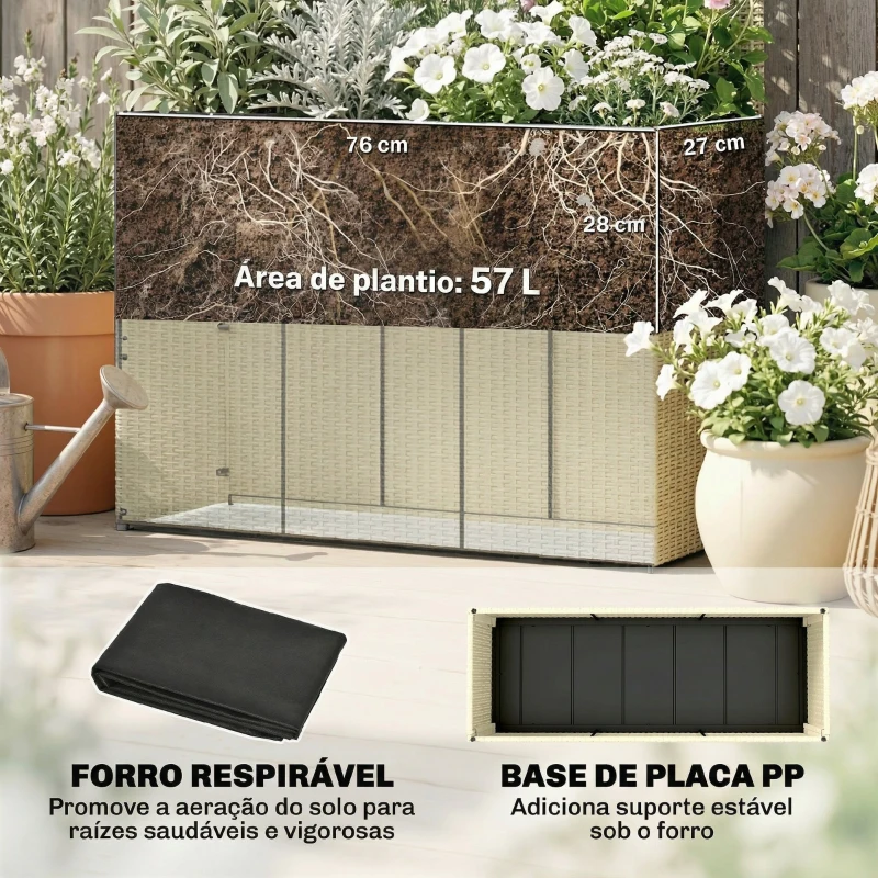 Outsunny Floreira com Treliça em Vime Floreira Grande com Forro para Plantas Trepadeiras 80x30x163 cm Bege
