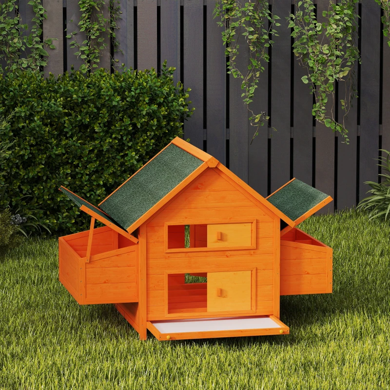 PawHut Pollaio per Galline da Esterno Grande in Legno di Abete 160x98.5x107cm, Casetta per 6 Galline Ovaiole con 2 Nidi Laterale, Tetto Impermeabile in Bitume e Vassoio Estraibile, Rosso Vino