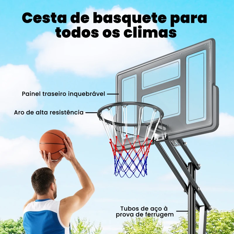 SPORTNOW Tabela de Basquetebol para Exterior com Rodas, Altura Ajustável (2,35-3,05 m), Base Preenchível e Bolsa de Peso, Cor Preto