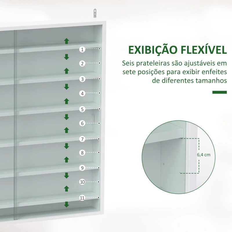 HOMCOM Vitrina de Parede em Madeira com Prateleiras Ajustáveis e 2 Portas Deslizantes de Vidro 80x9,5x83 cm Branco