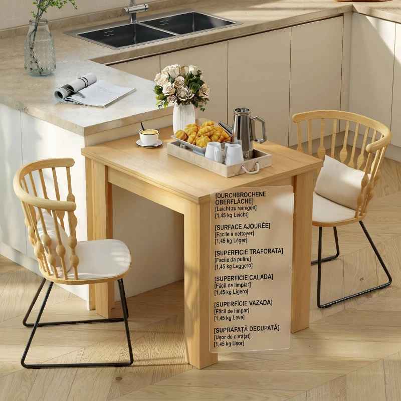 HOMCOM, Masă de Dining Extensibilă, Pentru 4-6 Persoane, din Lemn și Oțel, 140x80x77,5 cm, Culoare Lemn