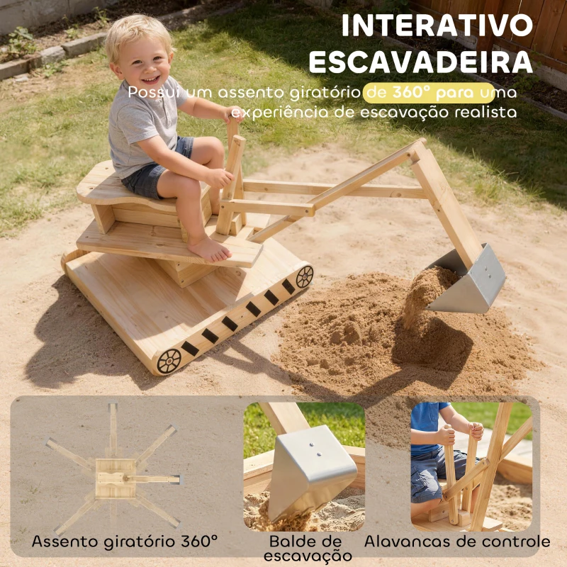 AIYAPLAY Caixa de Areia Infantil de Madeira com Escavadora Assento Giratório 360° e Forro 184x90x56 cm Madeira