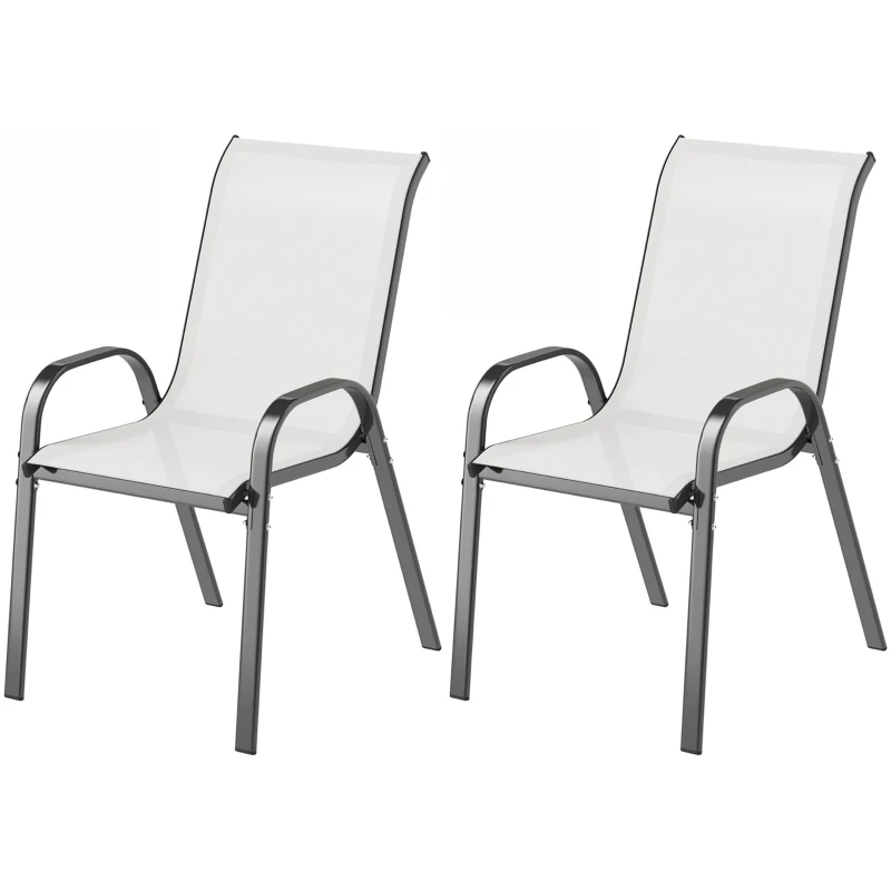 Outsunny Set 2 Sedie da Giardino Impilabili con Braccioli Curvi, in Acciaio e Tessuto Traspirante, 54x71x93 cm, Grigio Chiaro