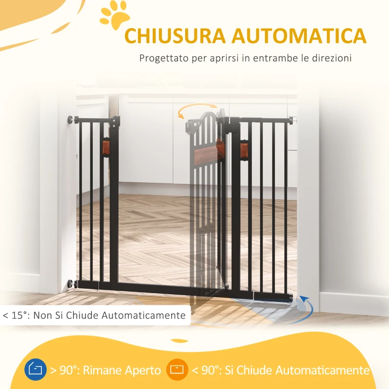 PawHut Cancelletto per Cani di Taglia Media e Piccola con Chiusura Automatica, 74-105x76.2 cm, Nero