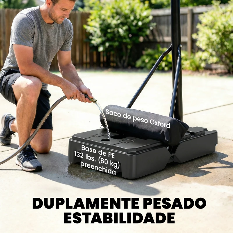 SPORTNOW Tabela de Basquetebol para Exterior com Rodas, Altura Ajustável (2,35-3,05 m), Base Preenchível e Bolsa de Peso, Cor Preto