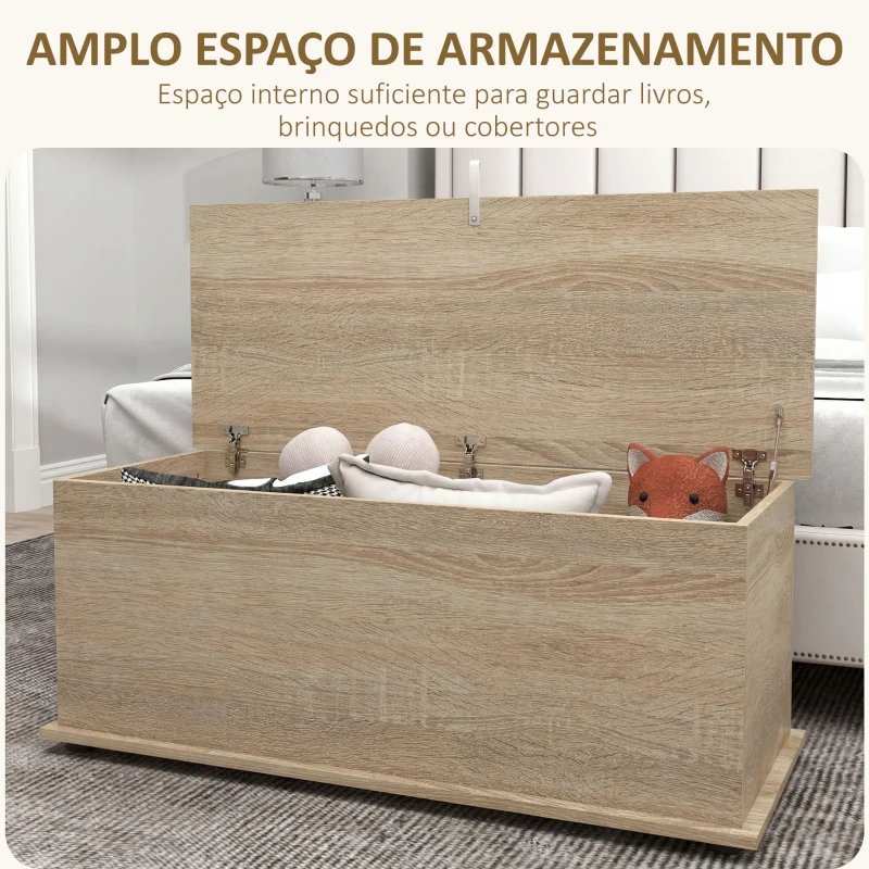 HOMCOM Banco de Arrumação com Dobradiça de Segurança Estilo Moderno para Corredor Quarto Sala 100x40x40 cm Carvalho
