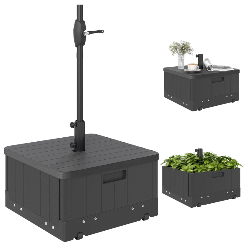 Outsunny Bază pentru Umbrelă 3-în-1 Umplută Multi-Funcțională Măsuță de Cafea și Jardinieră, Negru