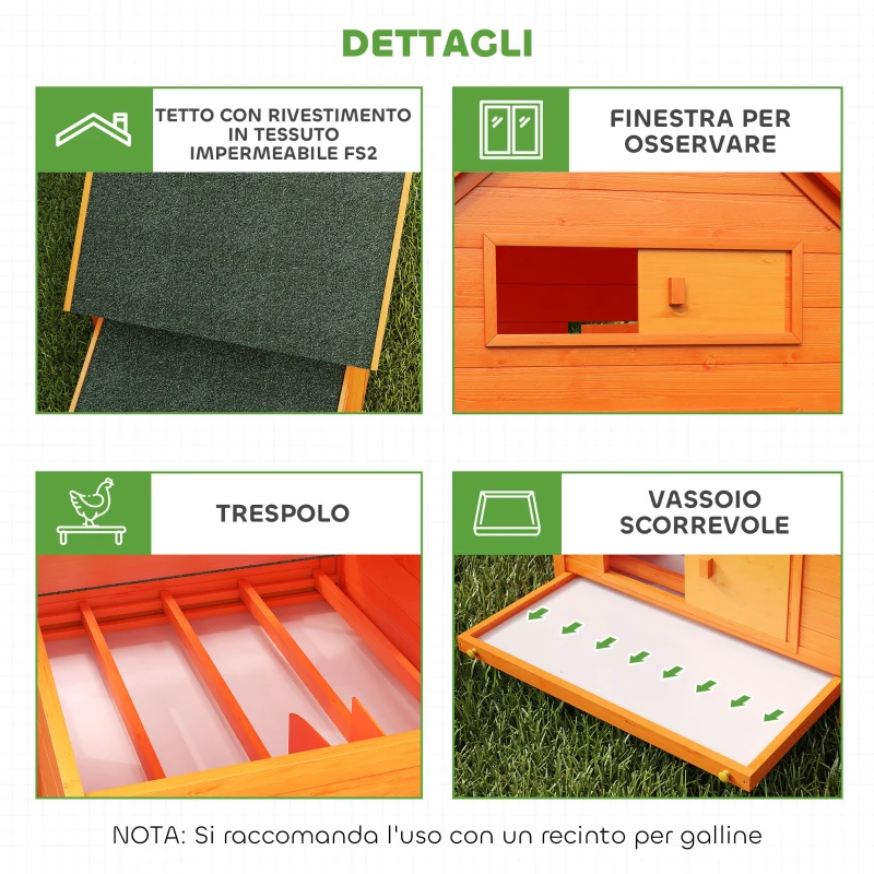 PawHut Pollaio per Galline da Esterno Grande in Legno di Abete 160x98.5x107cm, Casetta per 6 Galline Ovaiole con 2 Nidi Laterale, Tetto Impermeabile in Bitume e Vassoio Estraibile, Rosso Vino