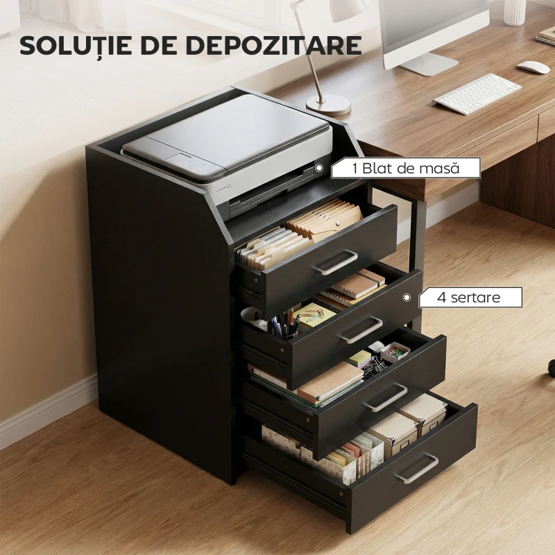 Vinsetto comodă birou,comodă birou cu roți, comodă documente, comodă pe roți, comodă cu sertare, mobilier birou