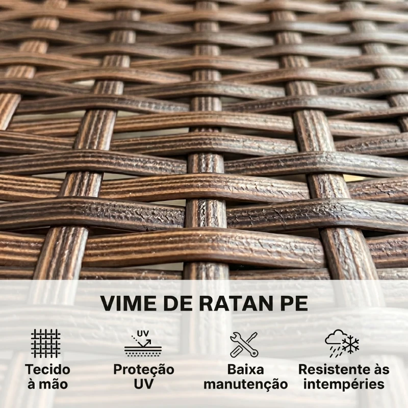 Outsunny Sofá de Exterior em Rattan de 2 Lugares Sofá de Jardim com Almofada Lavável Estrutura de Aço para Varanda Caqui