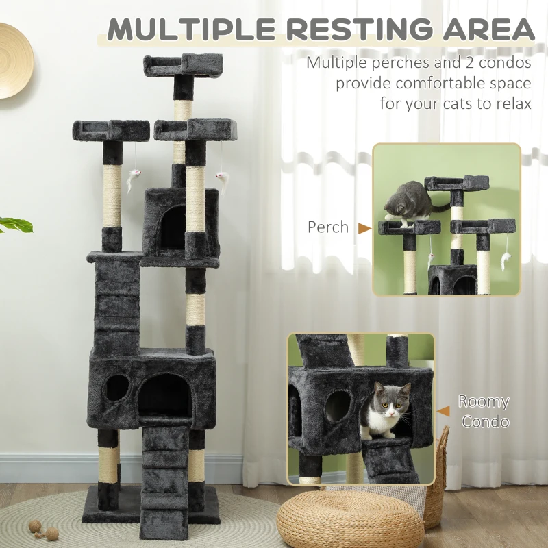 PawHut Cat Tree Scratching House, Activity Play Centre