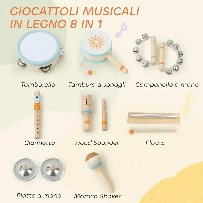 AIYAPLAY Strumenti Musicali per Bambini, Set Percussioni in Legno Montessori