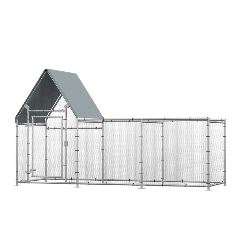 PawHut Walk In Chicken Run, Large Poultry Coop Cage Hen House Rabbit Hutch for 6-8 Chickens Outdoor Galvanized Metal Enclosure w/ Water-Resist Cover