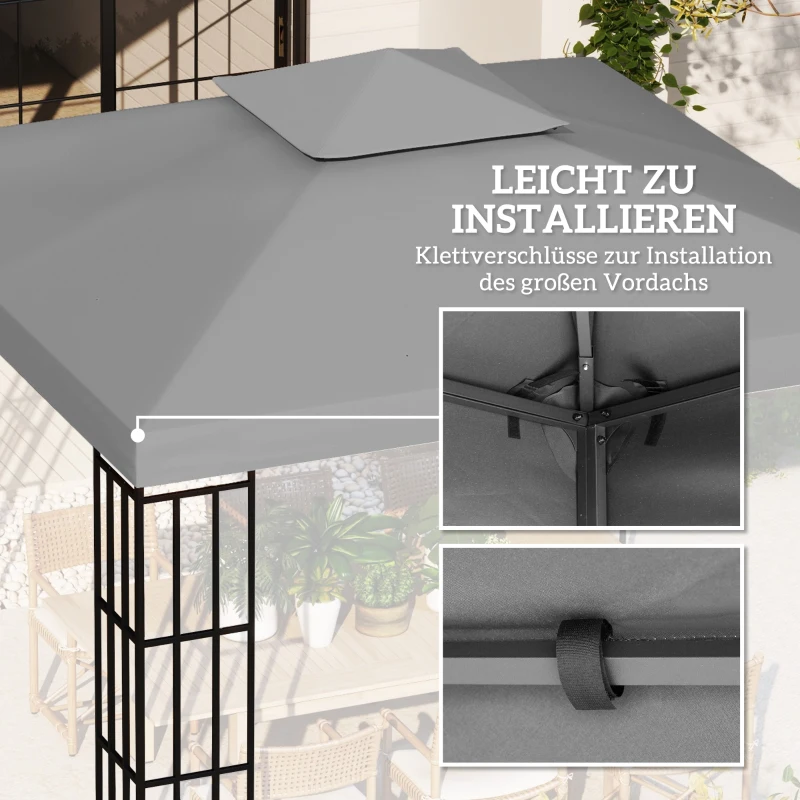 Outsunny Ersatzdach für Pavillon 3 x 3 m wasserdicht Pavillondach mit Doppeldach Ablauflöcher Hellgrau