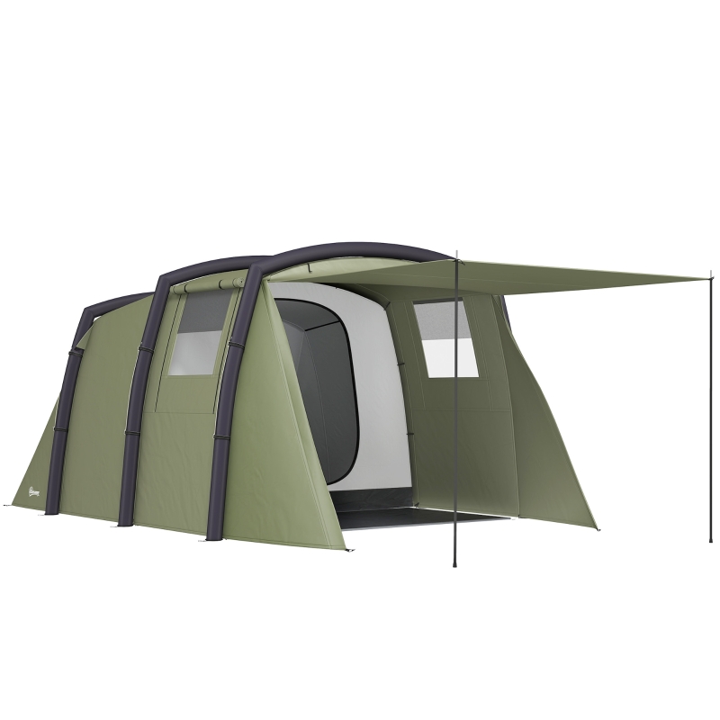 Outsunny Aufblasbares Campingzelt 3-6 Personen Outdoor Tunnelzelt mit Seitenfenstern Tür Luftträger 4,4 x 2,8 x 1,95 m Grün