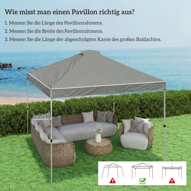 Outsunny Pavillon-Dach Ersatz UV50+ wasserfest mit 8 Abflusslöchern 3 x 3 m, Hellgrau