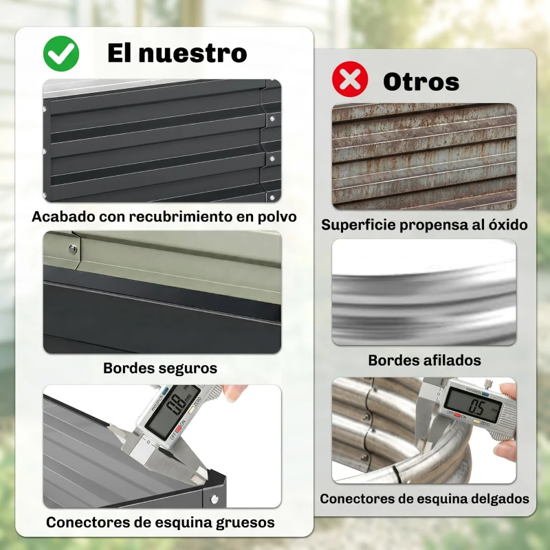 Outsunny Jardinera Elevada Rectangular de Acero Galvanizado para Cultivar Plantas Flores Hierba 120x60x30,5 cm Gris