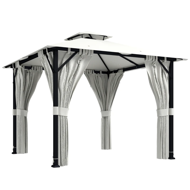Outsunny Tonnelle de jardin extérieur 3x3m pavillon de jardin, toit double, rideaux, crochets de plafond, cadre en métal, crème
